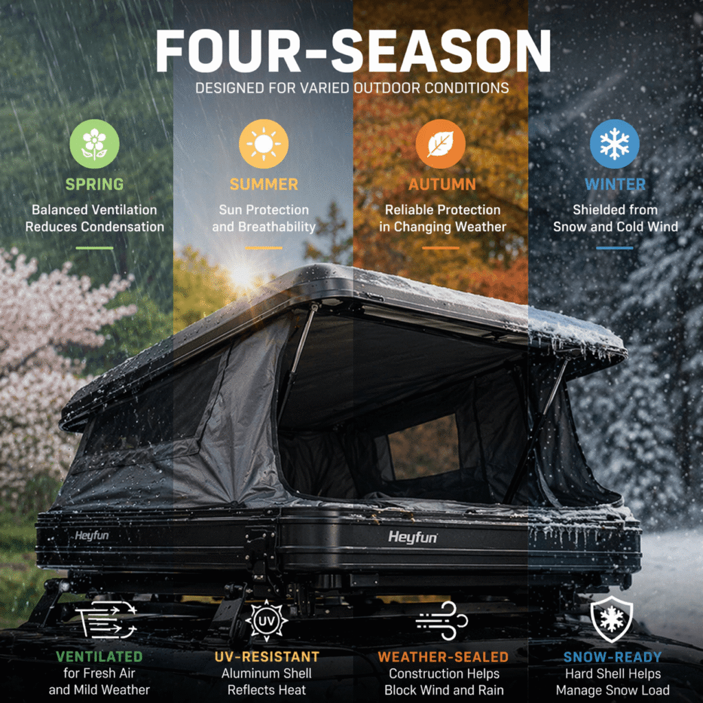 HEYFUN Rooftop Tent - Four-season rooftop tent configuration designed for varied outdoor conditions