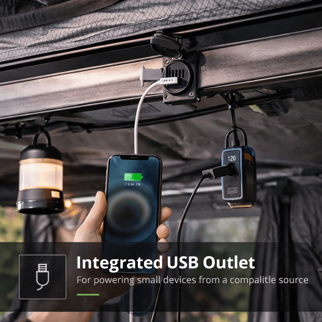 HEYFUN Rooftop Tent - Integrated USB outlet for powering small devices from a compatible source