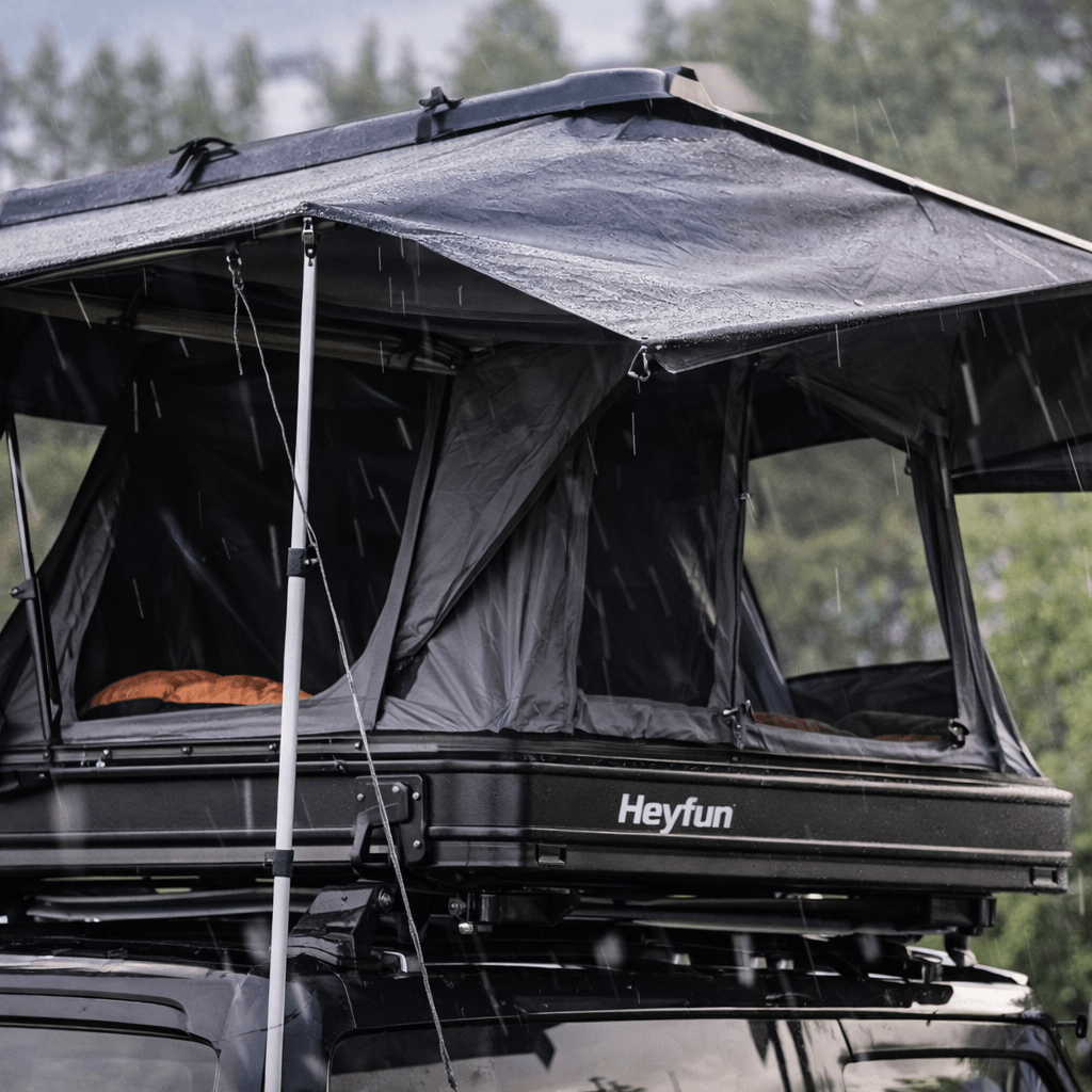 HEYFUN Rooftop Tent - Side awning and replaceable rain fly for weather coverage at the tent entrance